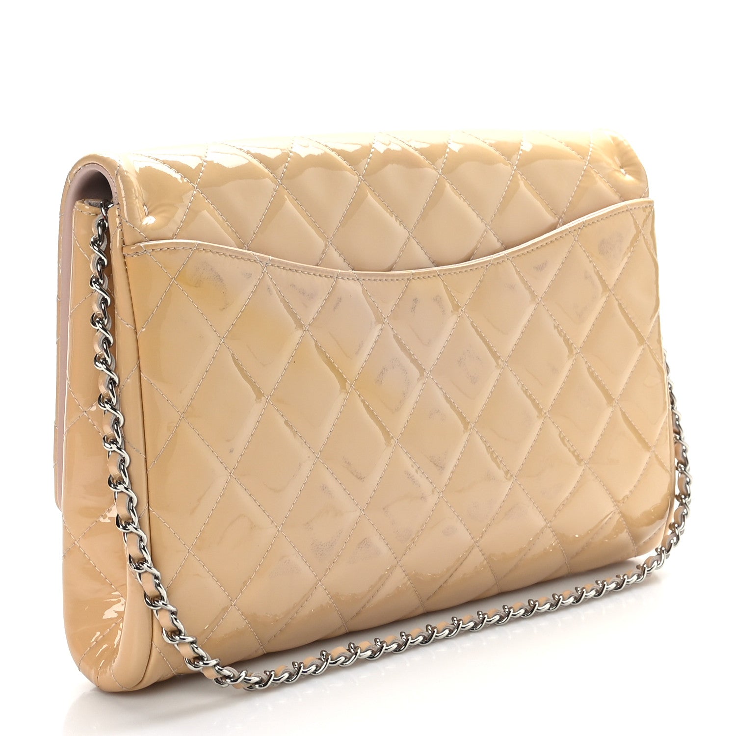Chanel Patent Quilted Clutch with Chain Flap Beige 3 of 11