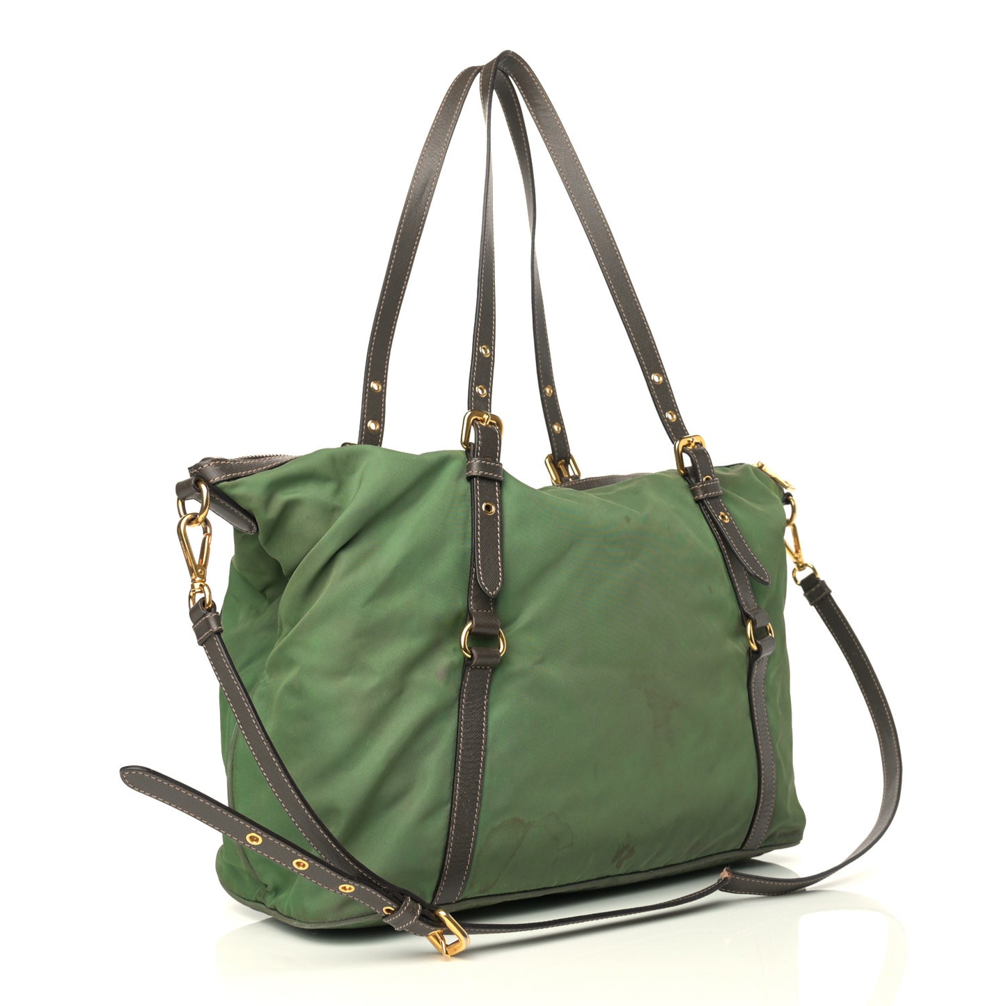 Saffiano Tessuto Nylon Shopping Tote Green Brown