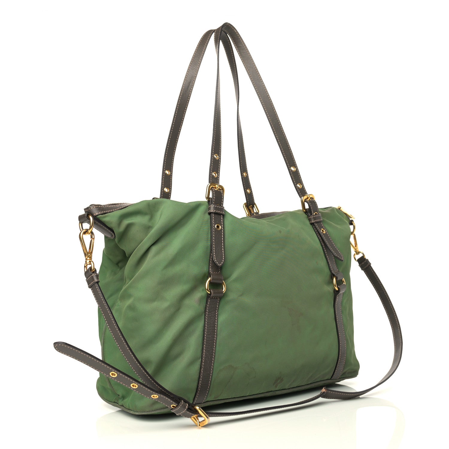 Prada Saffiano Tessuto Nylon Shopping Tote Green Brown 3 of 24