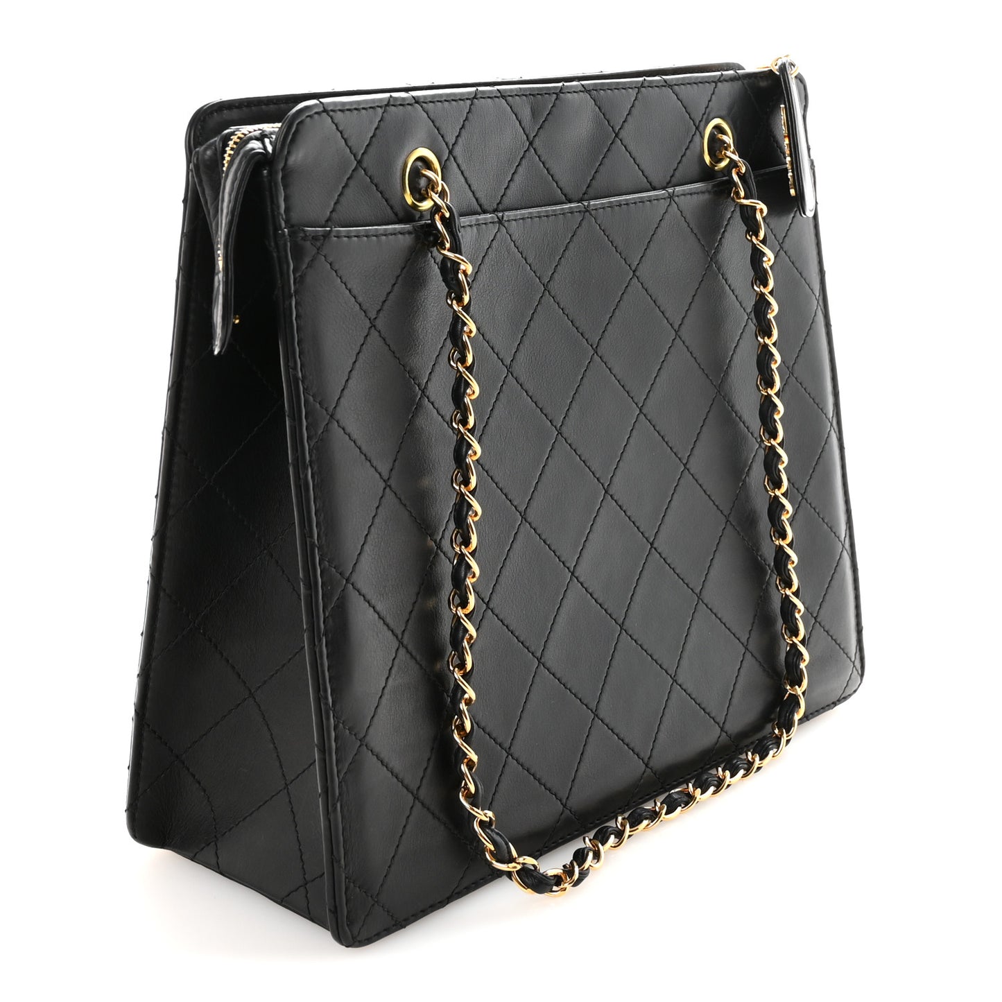 Lambskin Quilted CC Front Pocket Shopping Tote Black