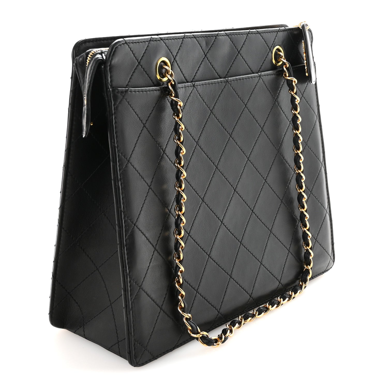 Chanel Lambskin Quilted CC Front Pocket Shopping Tote Black 3 of 9