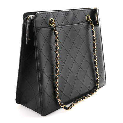 Chanel Lambskin Quilted CC Front Pocket Shopping Tote Black 3 of 9