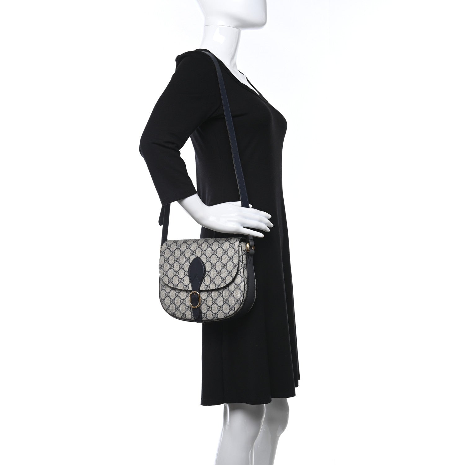 Gucci GG Supreme Monogram Small Messenger Shoulder Bag Beige Blue Navy 3 of 9
