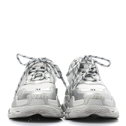 Balenciaga Metallic Fabric Mesh Womens Triple S Sneakers 37 Silver 2 of 10