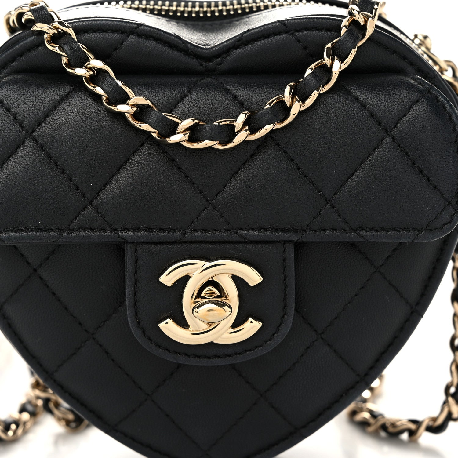 Chanel Lambskin Quilted CC In Love Heart Clutch With Chain Black 8 of 11