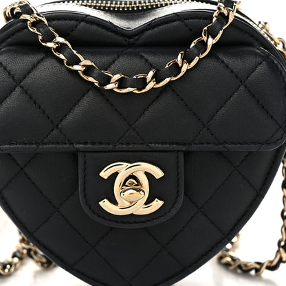 Chanel Lambskin Quilted CC In Love Heart Clutch With Chain Black 8 of 11