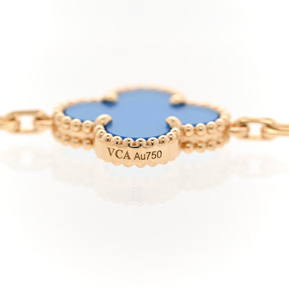 Van Cleef & Arpels 18K Yellow Gold Blue Agate 10 Motifs Vintage Alhambra Necklace 6 of 6