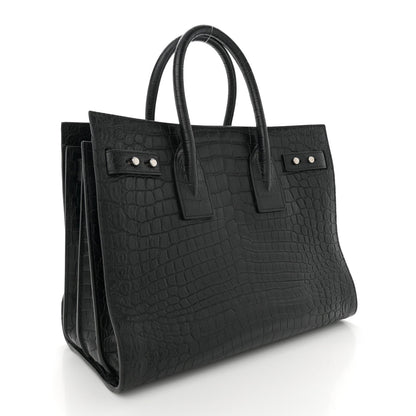 Saint Laurent Calfskin Crocodile Embossed Small Supple Sac de Jour Black 3 of 11
