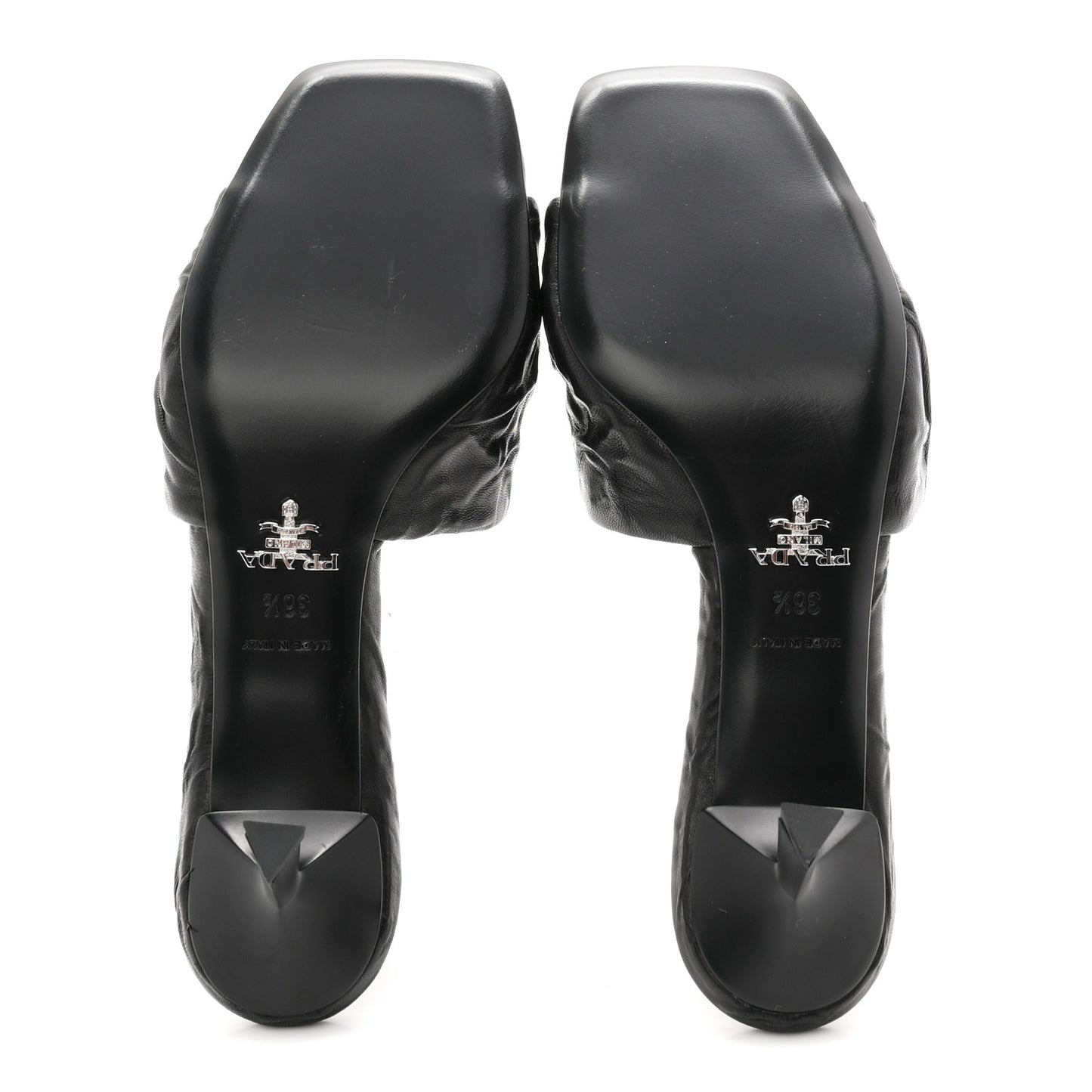 Nappa Antique Metal Triangle Logo 55mm Slide Sandals 36.5 Black