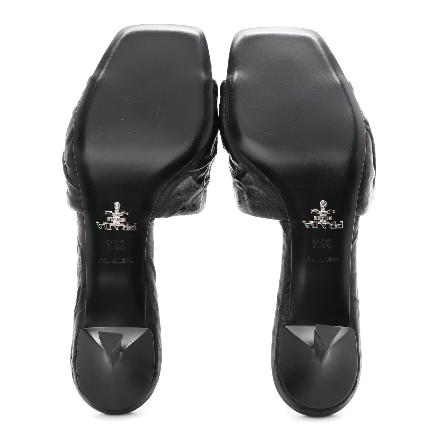 Prada Nappa Antique Metal Triangle Logo 55mm Slide Sandals 36.5 Black 6 of 9