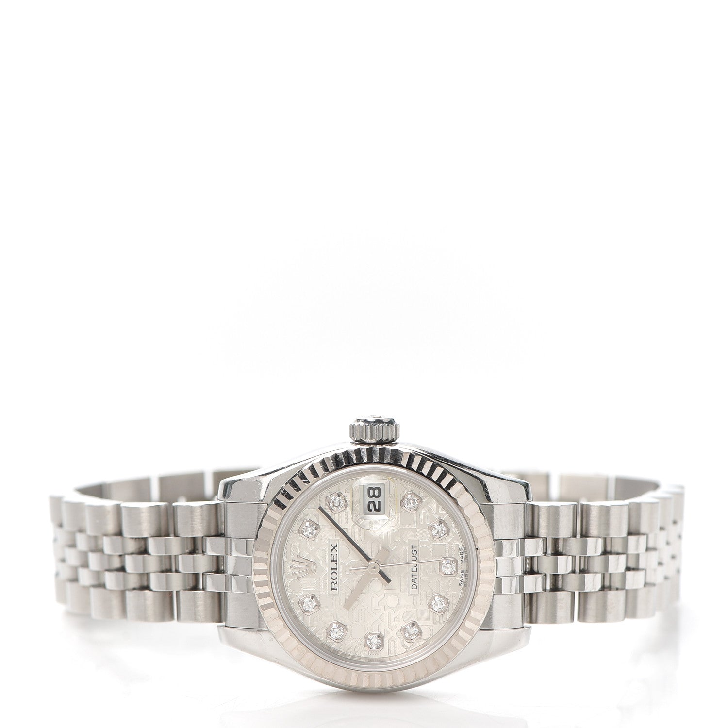 Rolex Stainless Steel 18K White Gold Diamond 26mm Oyster Perpetual Datejust Watch Silver Jubilee 179174 2 of 5