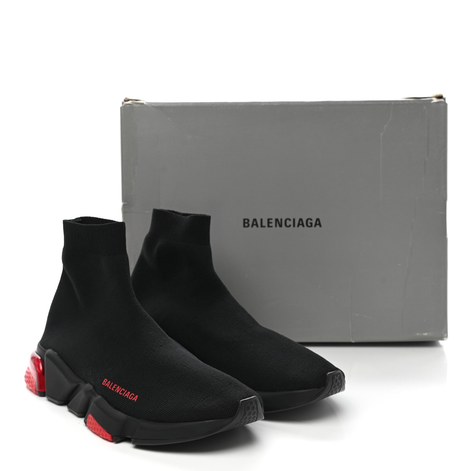Balenciaga Neoprene Knit Mens Speed Clear Sole Sneakers 43 Black Red 8 of 8