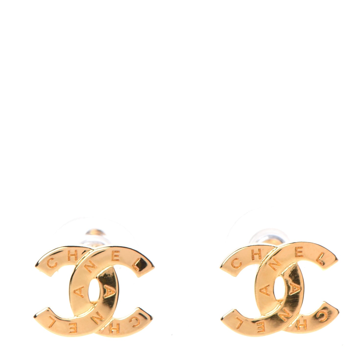 Metal CC Paris Button Stud Earrings Gold