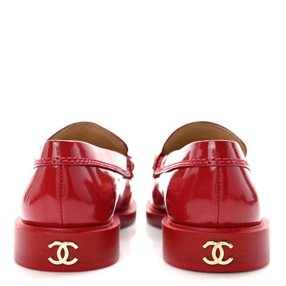 Chanel Shiny Calfskin Logo Loafers 35.5 Red 5 of 10