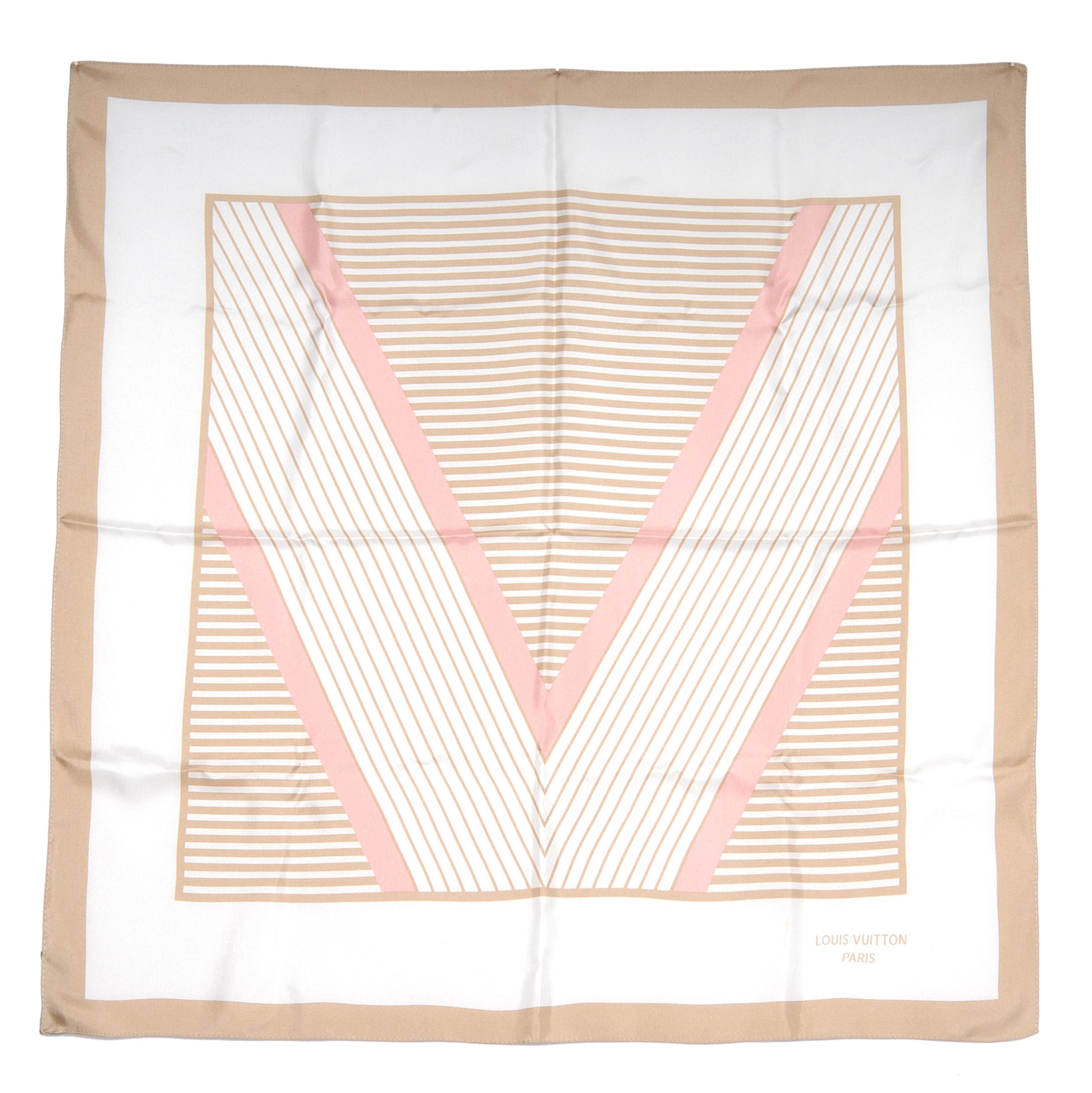 Louis Vuitton Silk Striped V Scarf Beige Pink 2 of 5