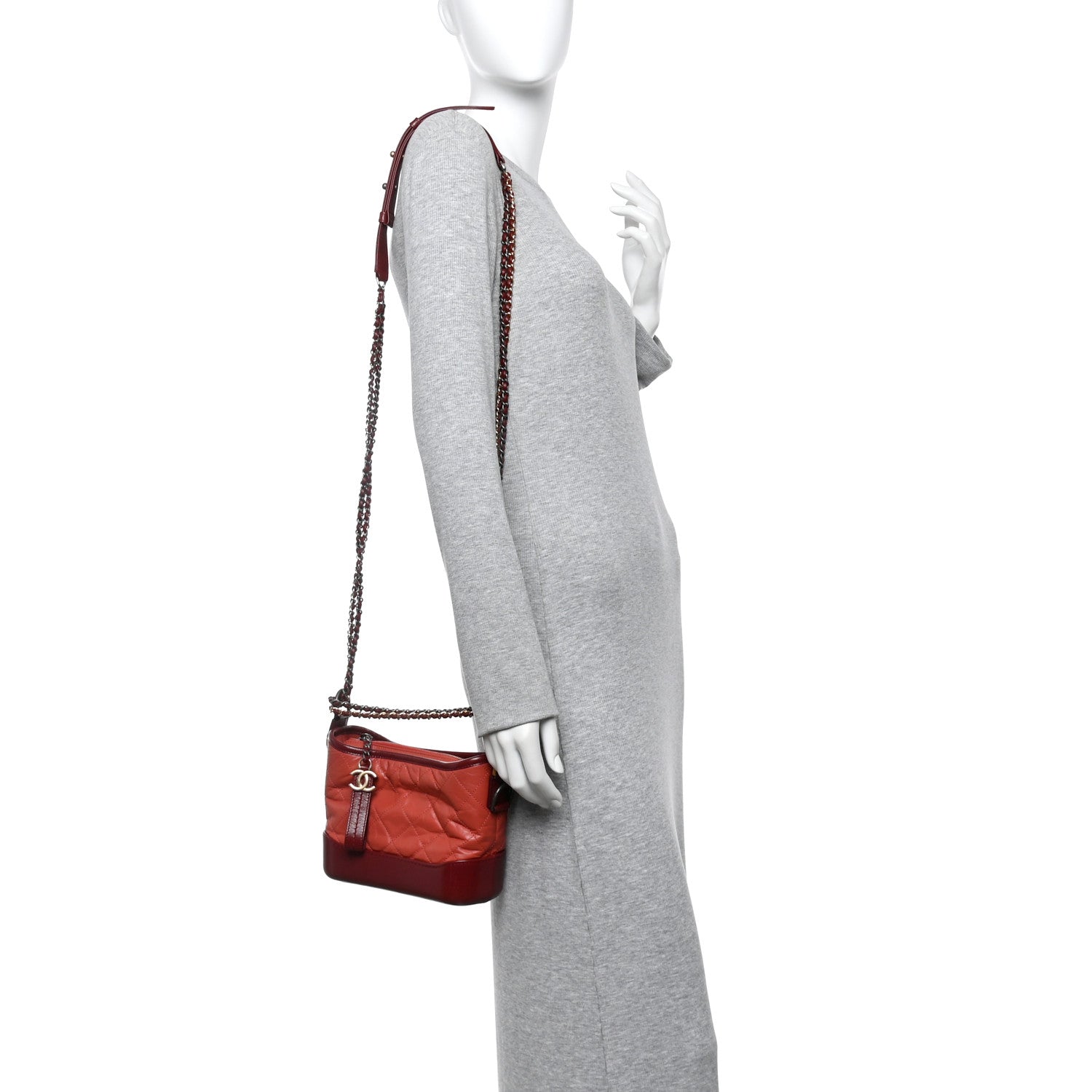 Chanel Aged Calfskin Quilted Small Gabrielle Hobo Red 2 of 12
