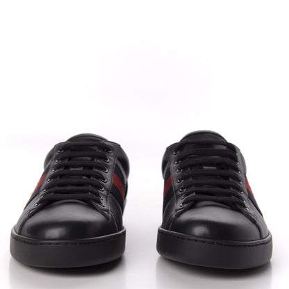 Gucci Calfskin Web Bee Embroidered Mens Ace Sneakers 8 Black 2 of 10