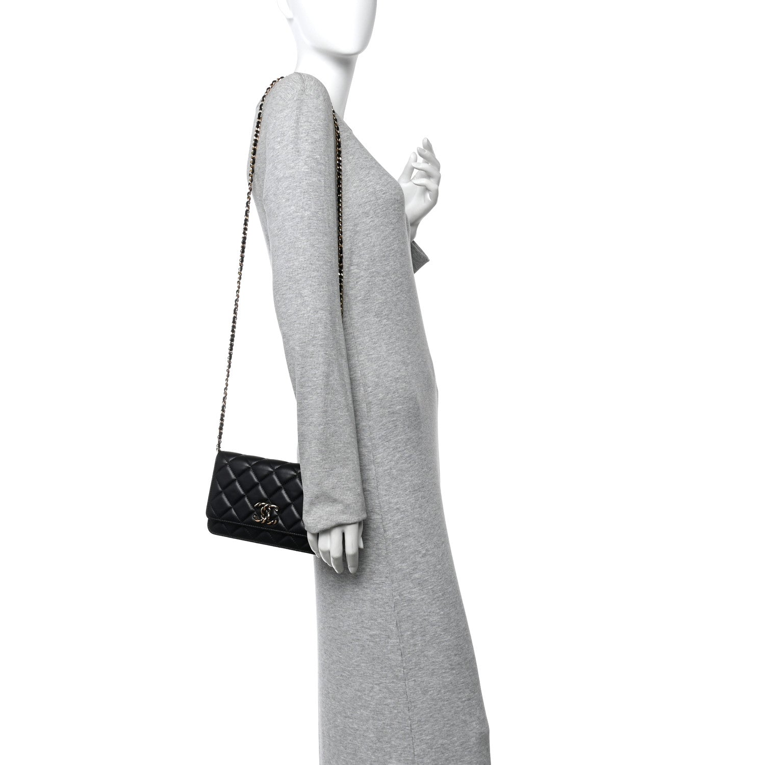 Chanel Lambskin Quilted Twisted CC Wallet On Chain WOC Black 2 of 11