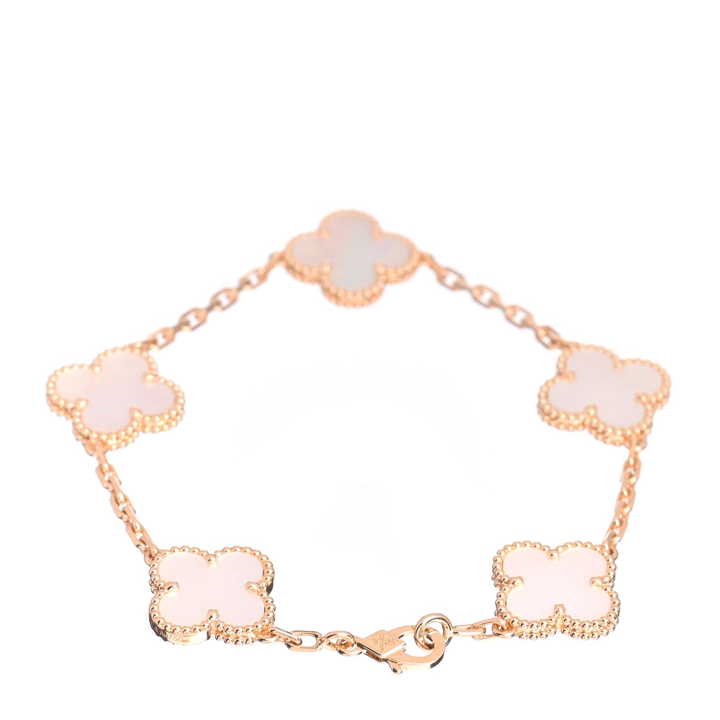 18K Yellow Gold Mother of Pearl 5 Motifs Vintage Alhambra Bracelet