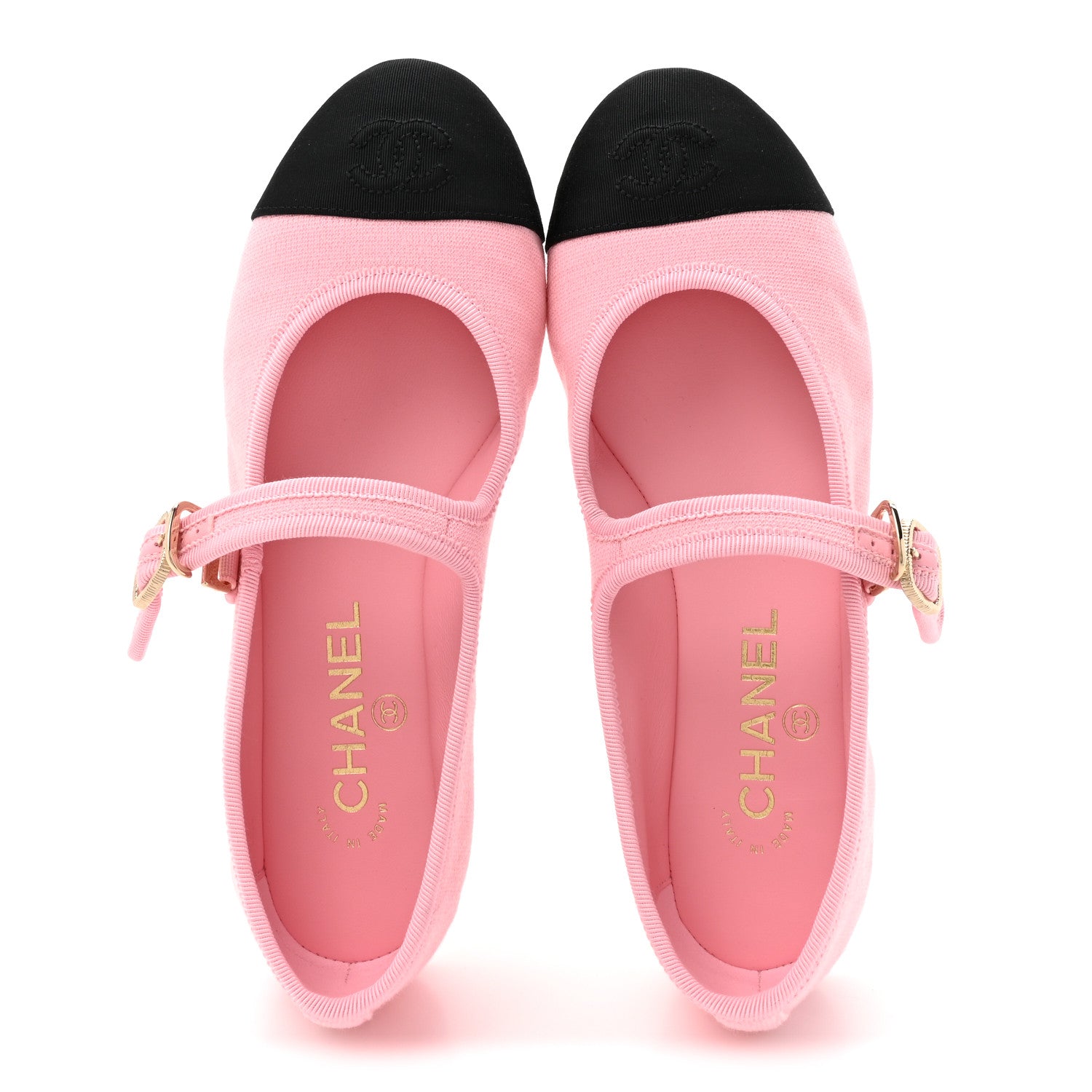 Chanel Fabric Grosgrain Mary Jane Flats 37 Light Pink Black 2 of 9