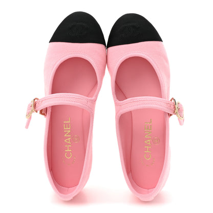 Chanel Fabric Grosgrain Mary Jane Flats 37 Light Pink Black 2 of 9