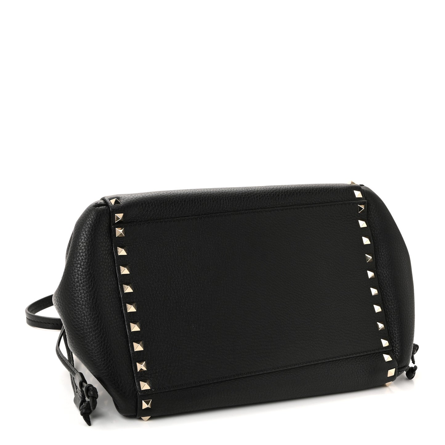 Grained Calfskin Rockstud Double Handle Cinch Tote Black