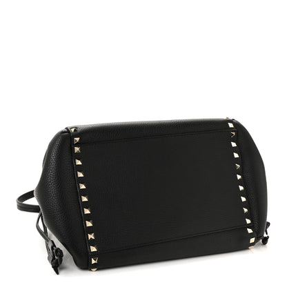 Valentino Garavani Grained Calfskin Rockstud Double Handle Cinch Tote Black 4 of 9