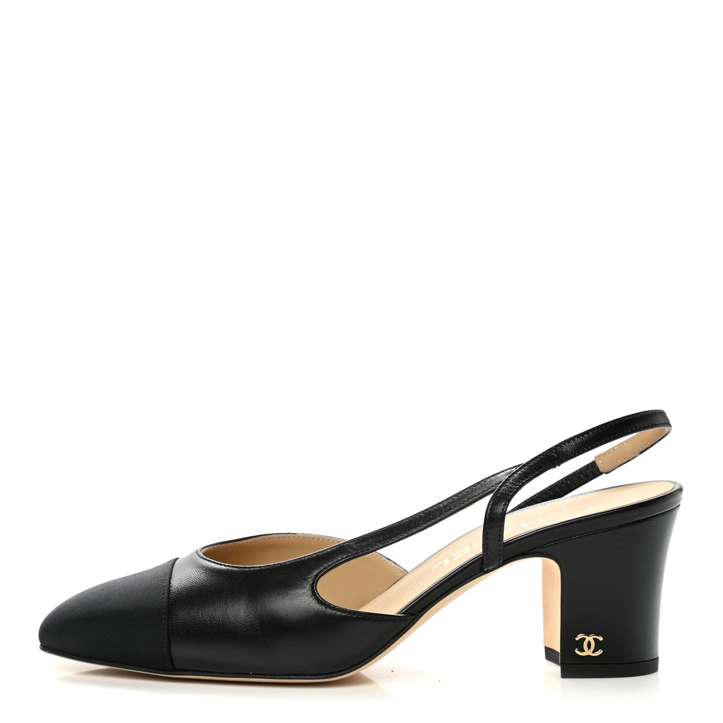 Goatskin Grosgrain Cap Toe CC Slingback Sandals 38 Black