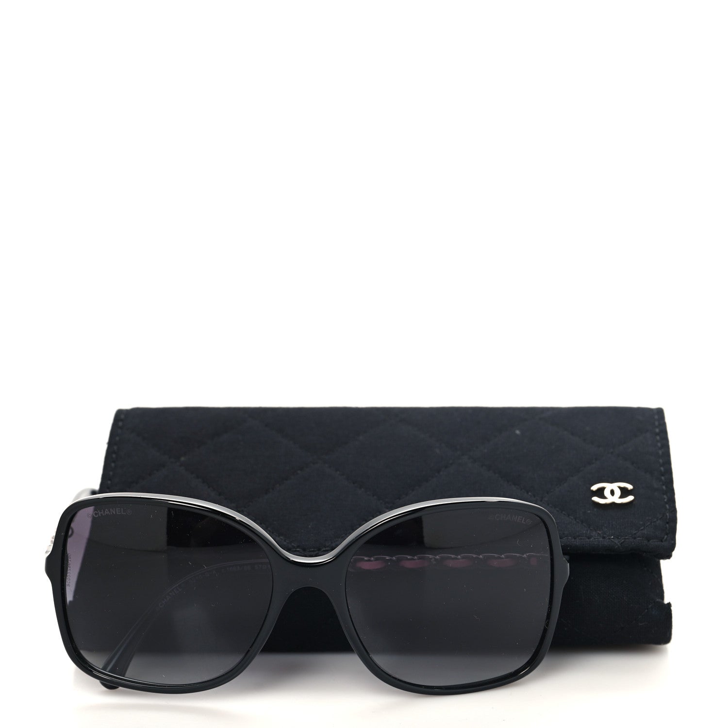Chanel Acetate Metal Calfskin Square Chain Sunglasses 5210-Q Black Gray 8 of 8