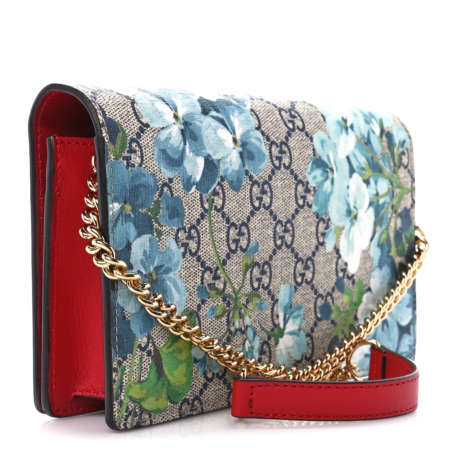 Gucci GG Supreme Monogram Blooms Chain Wallet Blue 2 of 9