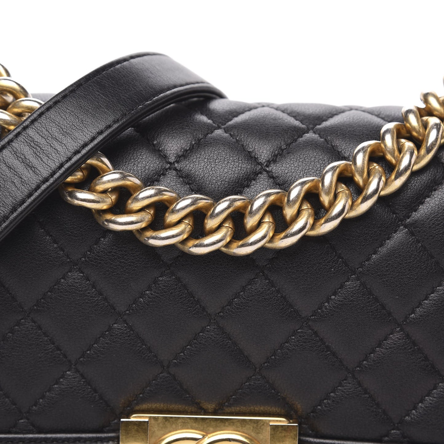 Lambskin Quilted Small Boy Flap Black