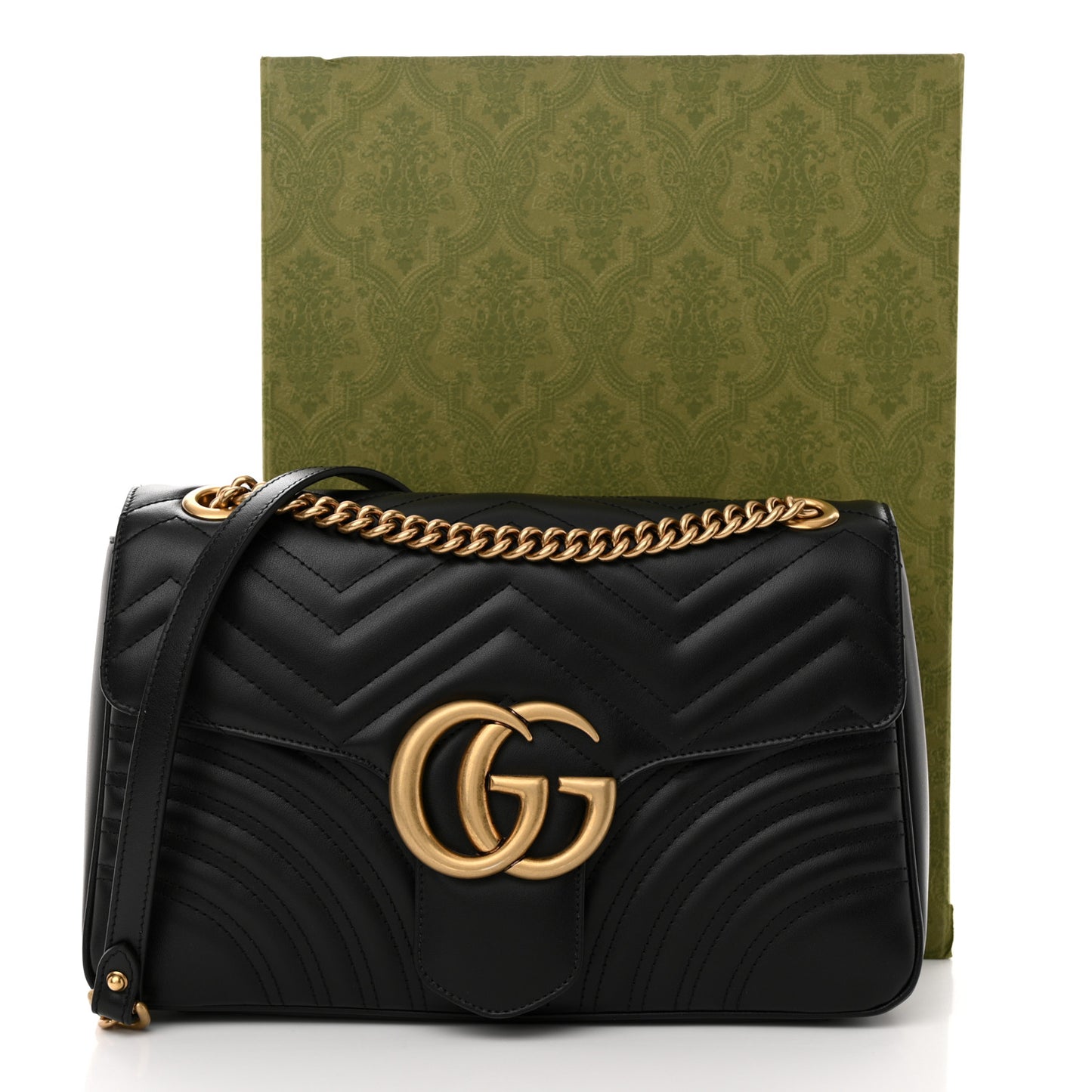 Calfskin Matelasse Medium GG Marmont Shoulder Bag Black