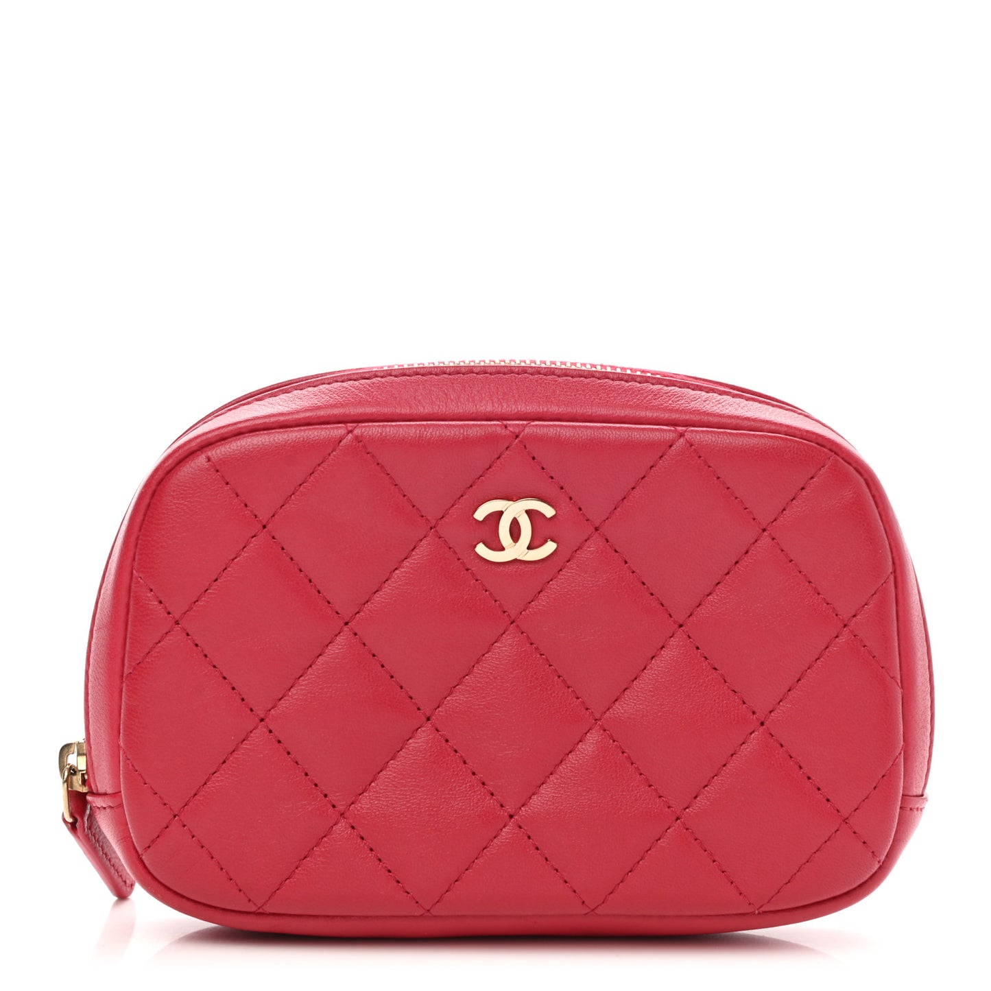 Lambskin Quilted Small Curvy Pouch Cosmetic Case Red