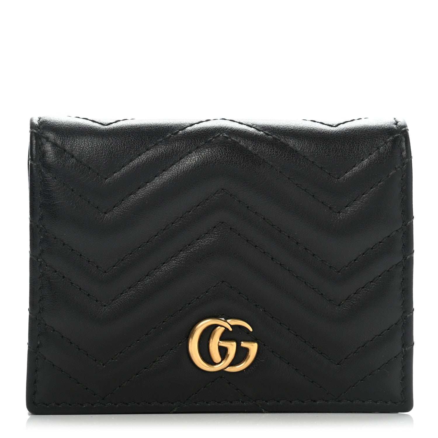 Gucci Calfskin Matelasse GG Marmont Card Case Wallet Black 1 of 9