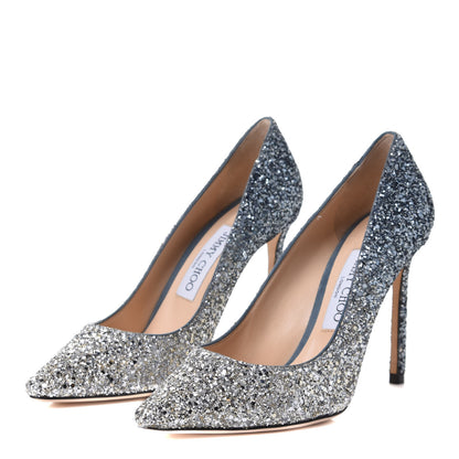 Jimmy Choo Coarse Glitter Degrade Pointy Toe Romy 100 Pumps 36.5 Silver Dusk Blue 5 of 16