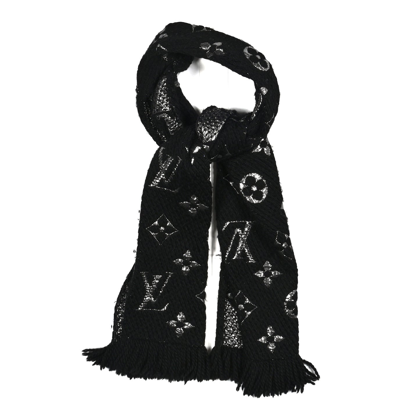 Wool Silk Logomania Shine Scarf Black