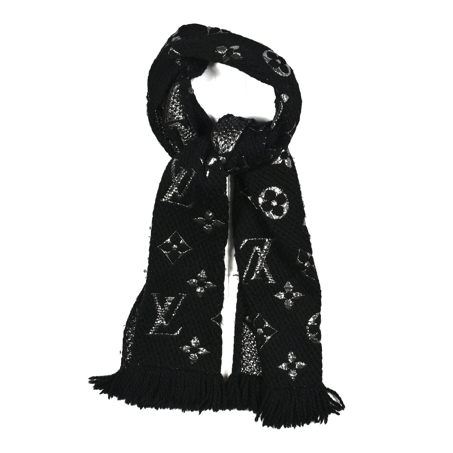 Louis Vuitton Wool Silk Logomania Shine Scarf Black 1 of 4
