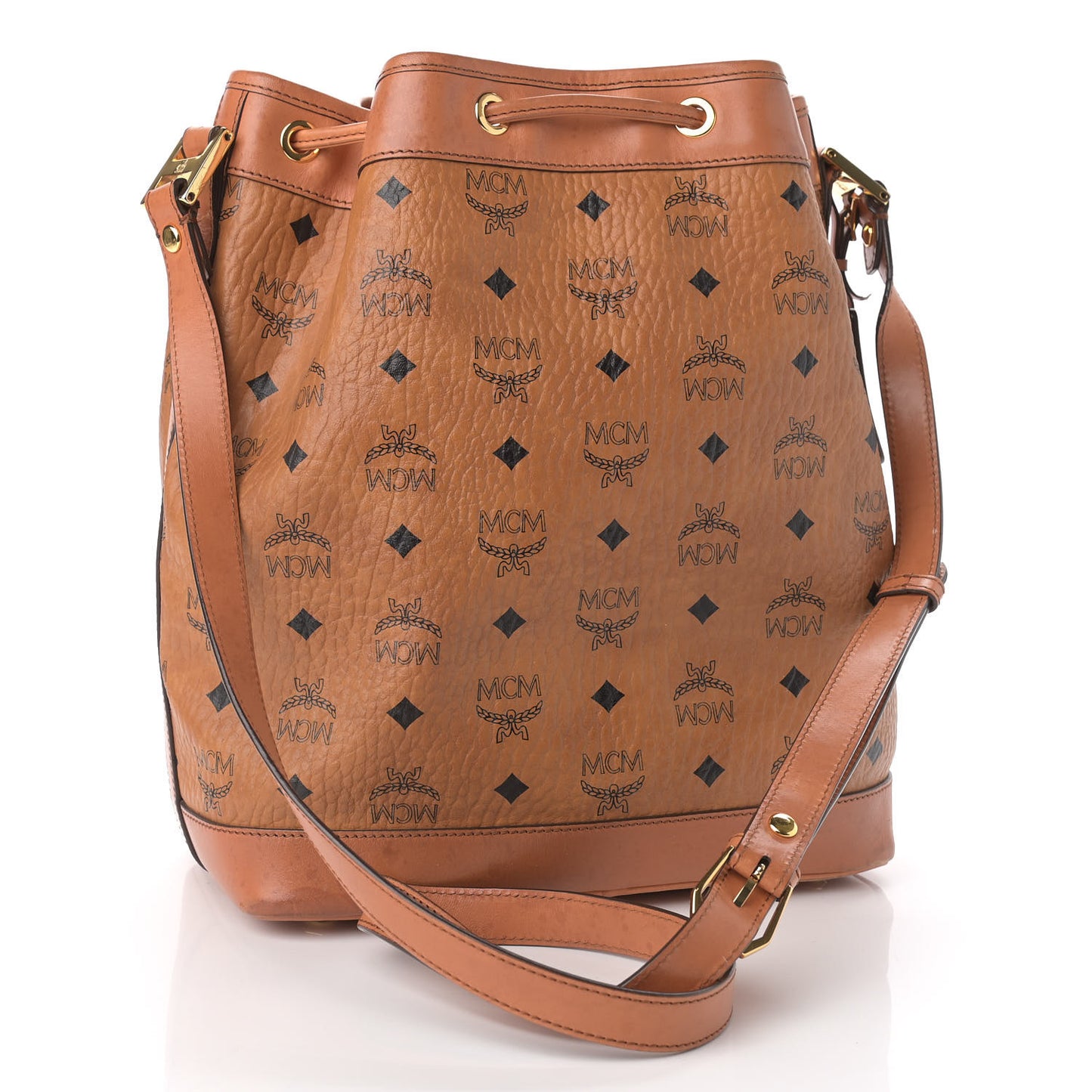 Visetos Small Heritage Drawstring Bucket Bag Cognac