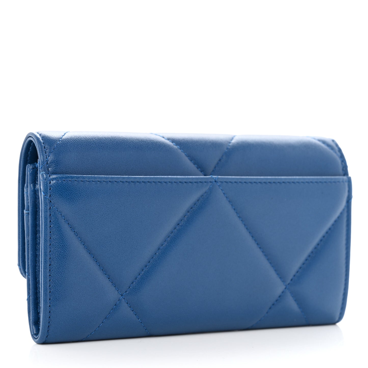 Goatskin Quilted Chanel 19 Flap Wallet Dark Blue