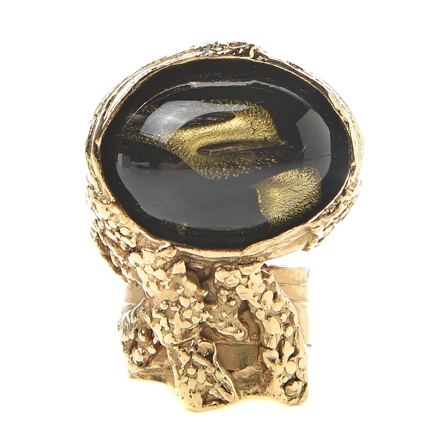 Saint Laurent Glass Cabochon Arty Ovale Ring 7 Black Gold 1 of 6