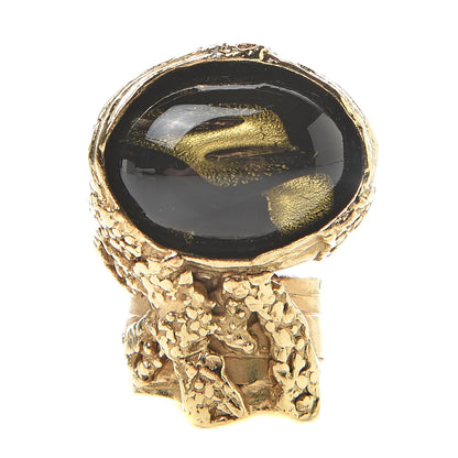 Saint Laurent Glass Cabochon Arty Ovale Ring 7 Black Gold 1 of 6