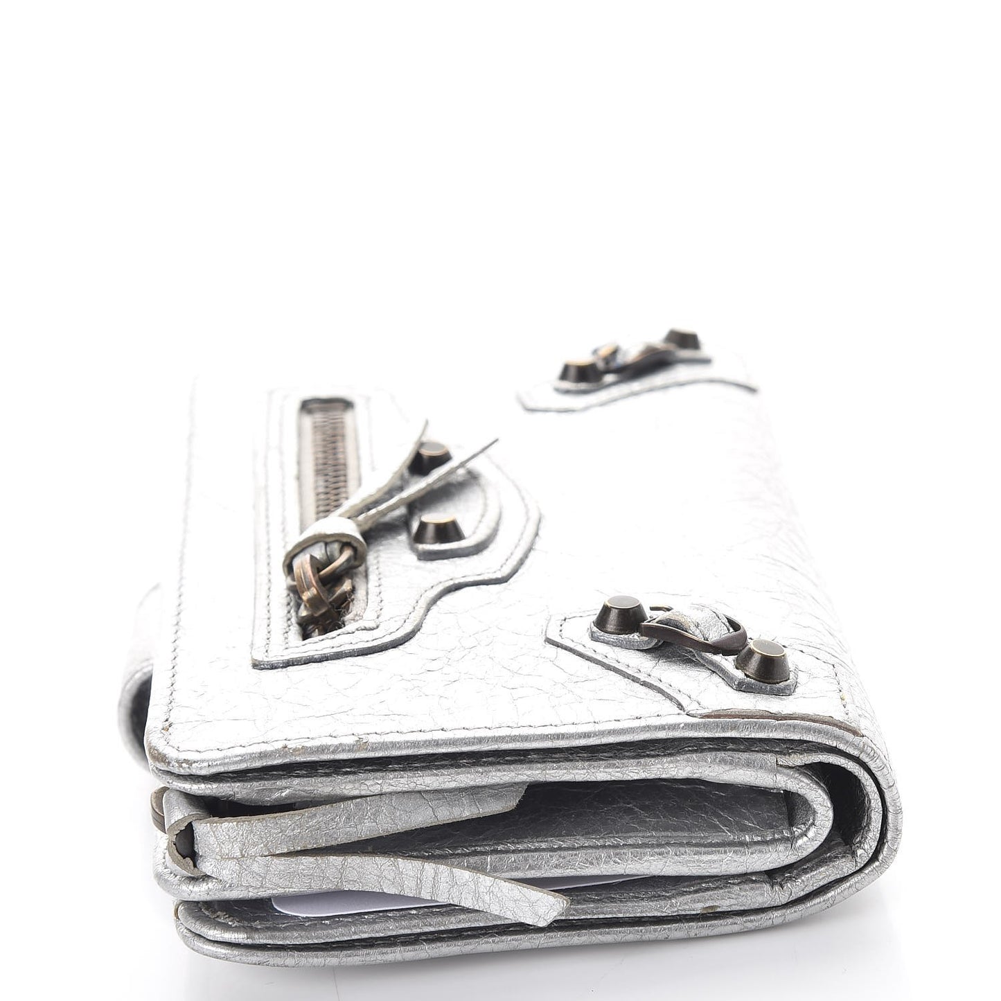 Agneau Classic Hardware Fold Wallet Gris Aluminum