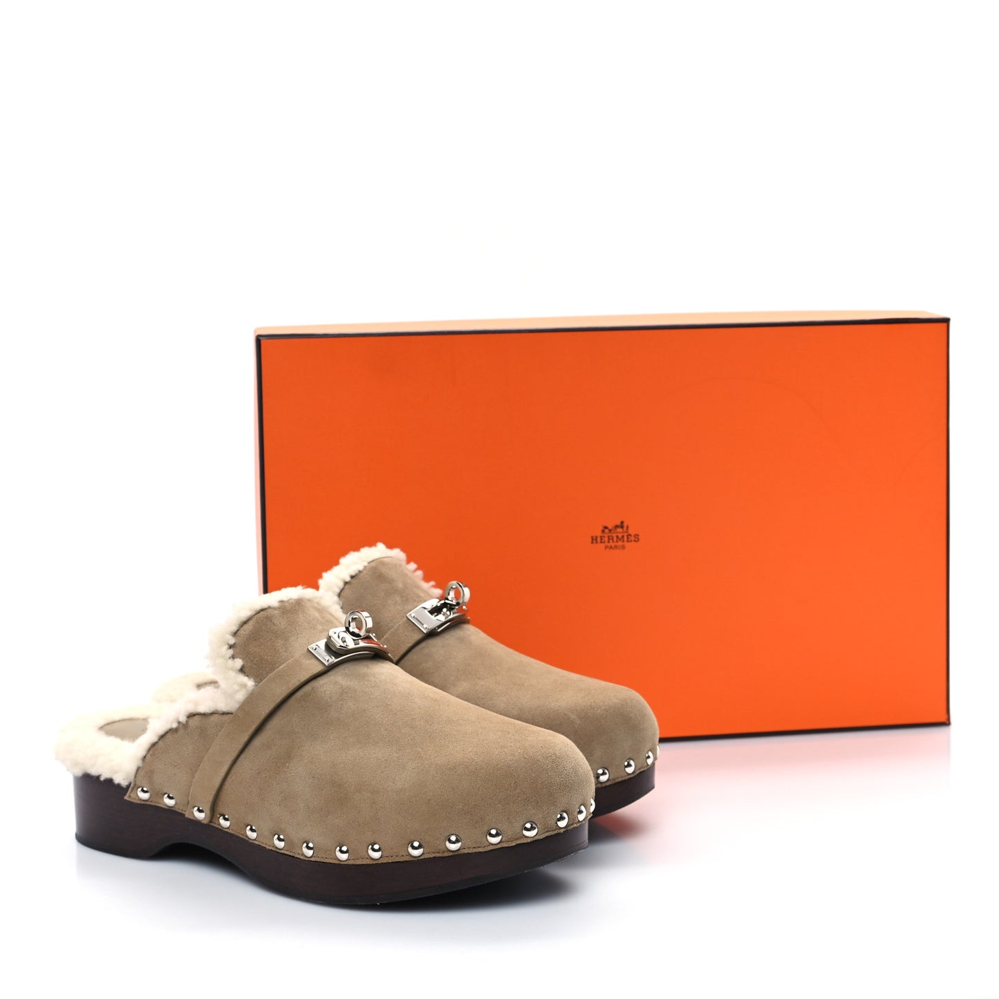 Suede Goatskin Woolskin Carlotta Mules 38 Beige Gobi