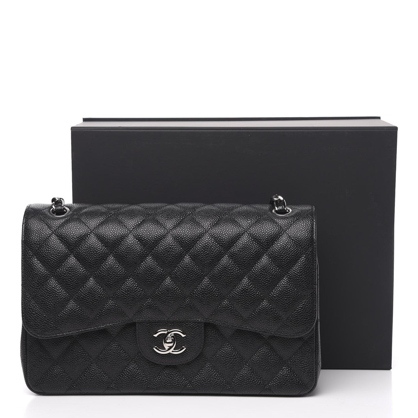 Caviar Quilted Jumbo Double Flap Black