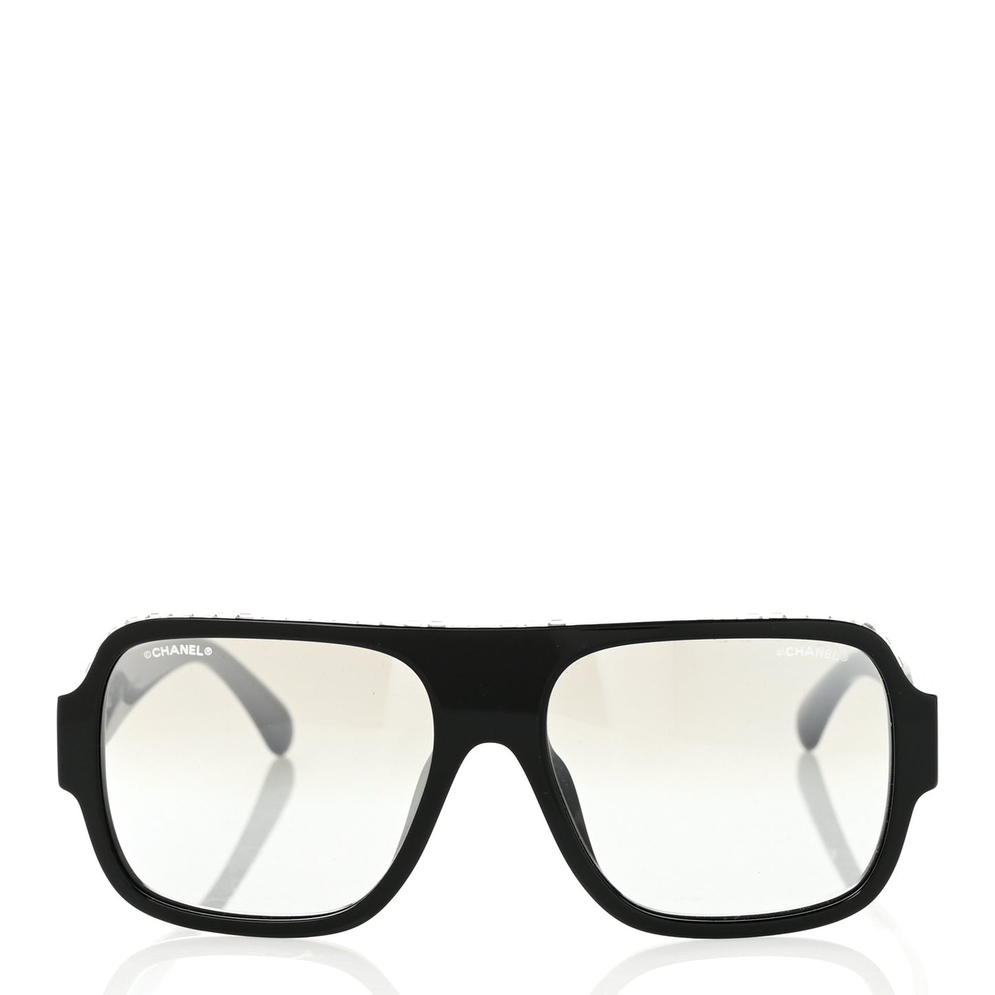 Acetate Crystal CC Shield Sunglasses 71431A Black Silver