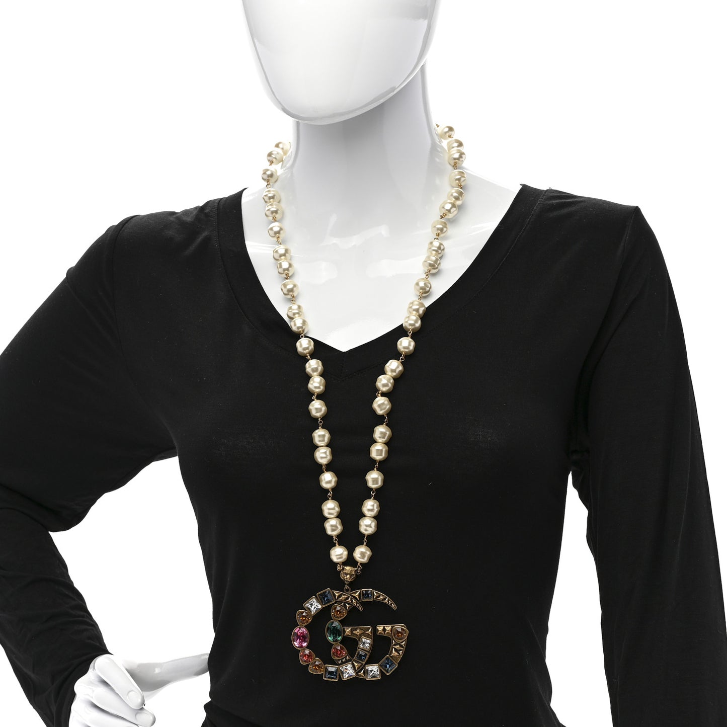 Crystal Pearl Marmont Necklace Aged Gold Multicolor