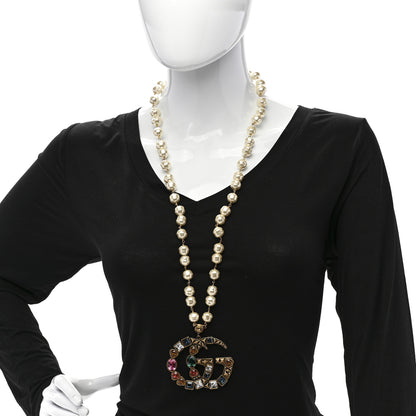 Gucci Crystal Pearl Marmont Necklace Aged Gold Multicolor 2 of 6