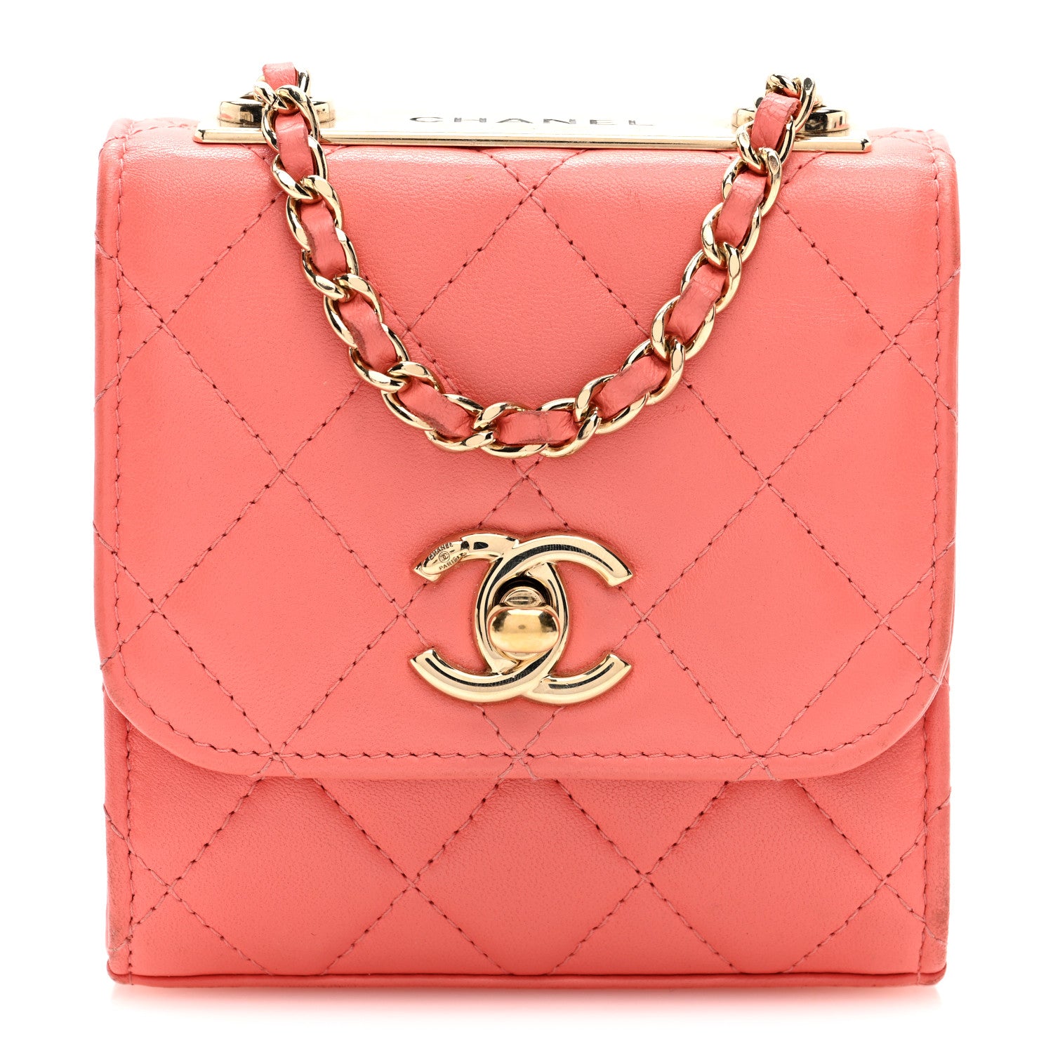 Chanel Lambskin Quilted Mini Trendy CC Clutch With Chain Coral Pink 1 of 10