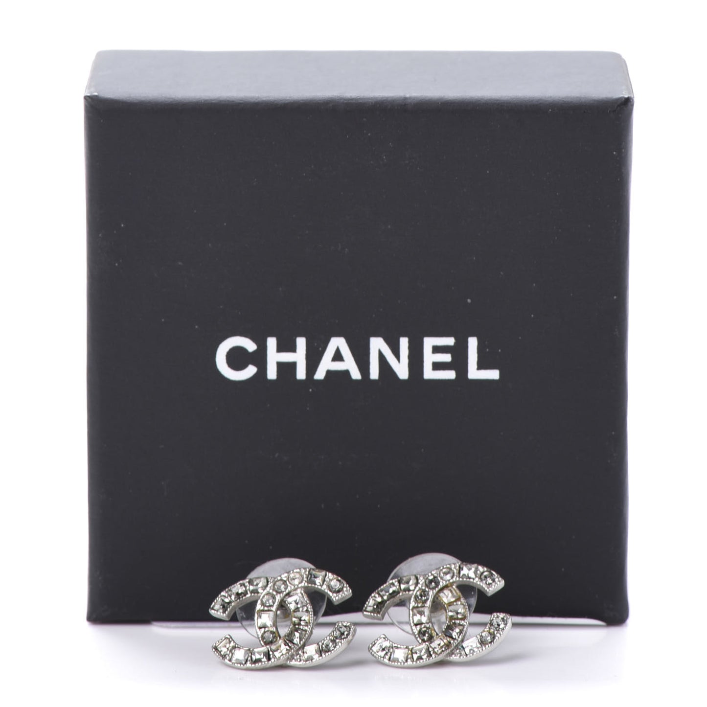Baguette Crystal CC Earrings Silver