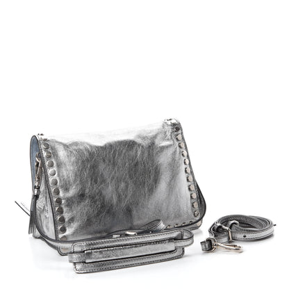 Prada Metallic Glace Calfskin Studded Etiquette Flap Silver 3 of 11